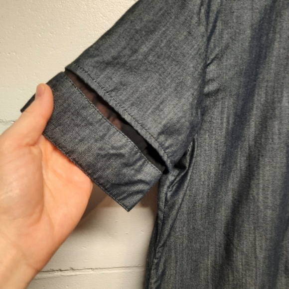 All Saints Women's Trente Denim Button Up Shirt Mesh Sheer Blue Size 8 - Picture 3 of 7